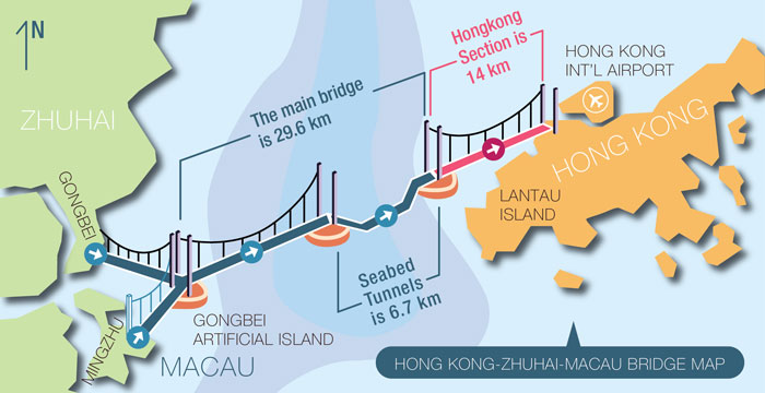 World’s Longest Sea Crossing:
Hong Kong-Zhuhai-Macau Bridge Map